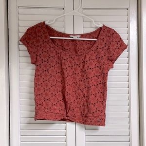 Flowered Cut Out Short Sleeve Shirt